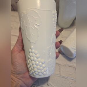 Indiana Glass Colony Harvest Milk Glass Grape & Leaf Tumblers Set of 4